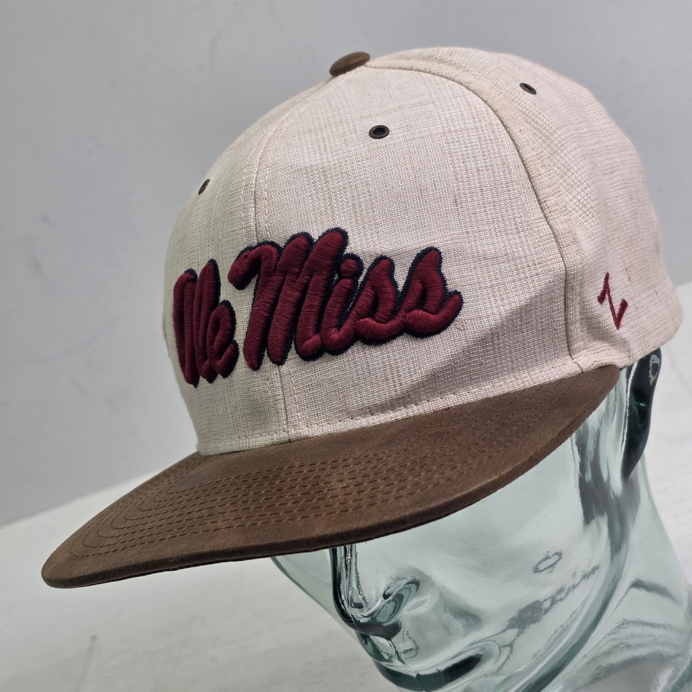 Ole Miss NCAA Zephyr Faux Leather Flatbill Twill Tweed Snapback Adjustable Hat